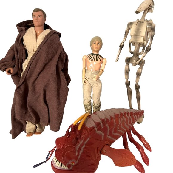 Phantom Menace Figure Lot 4 Star Wars Episode 1 Obi Wan Anakin Droid Opee 12" - Picture 1 of 7